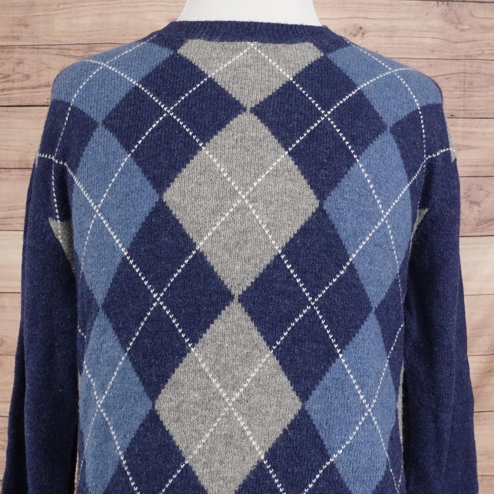 GAP Sweater Mens XL Blue Crew Neck Argyle Diamond Knit Pullover Long‎ Sleeve